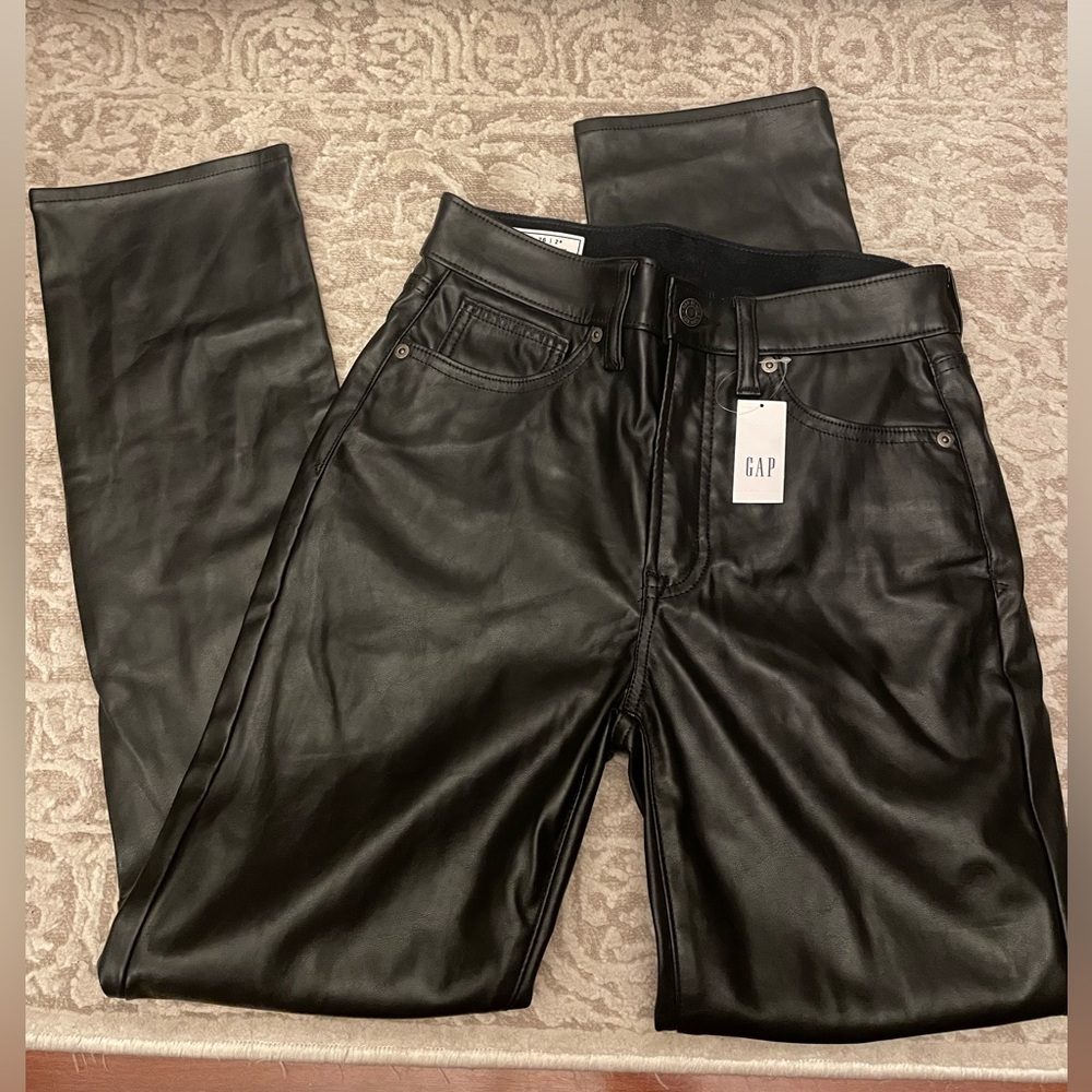 $90 msrp nwt GAP Black faux Leather vintage slim High rise Pants sz 26 fall